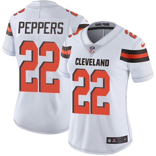 Nike Browns #22 Jabrill Peppers White Women's Stitched NFL Vapor Untouchable Limited Jersey - Click Image to Close